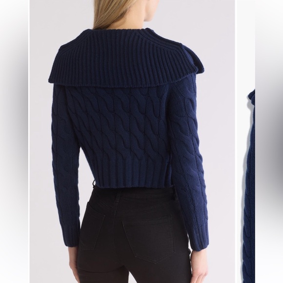Rebecca Taylor Chainette 100% Merino Wool Pullover sweater Navy blue small NWT - Picture 2 of 3